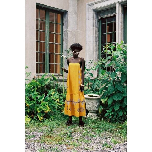 Zara Limited Edition Embroidered Dress Linen Blend New - Picture 4 of 7